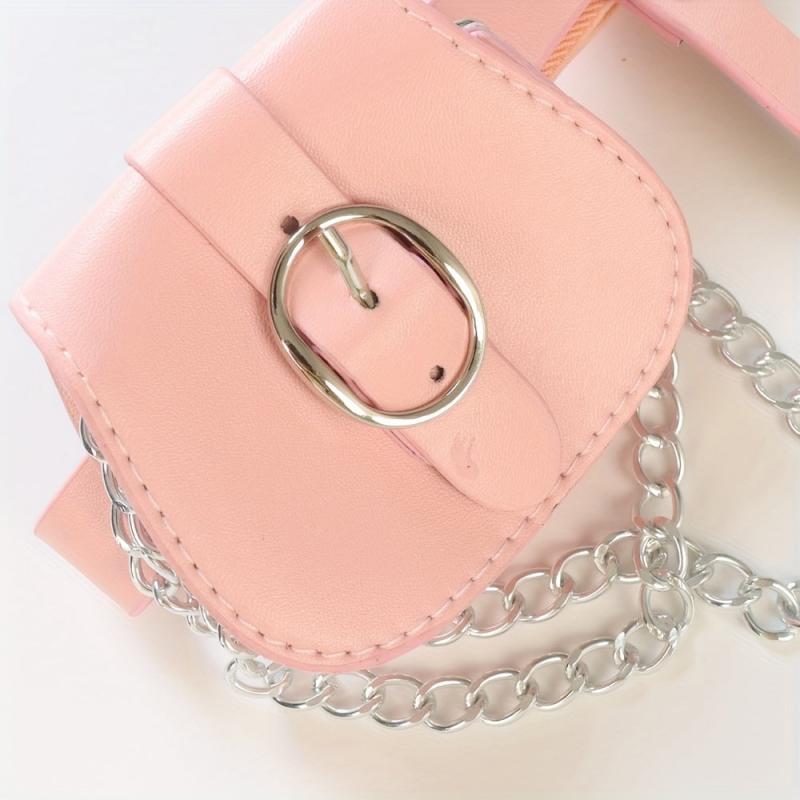 Pink PU Leather Leg Harness With Chain Fringe Purse
