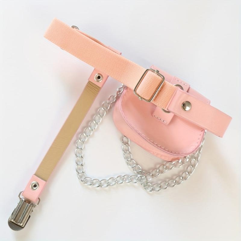 Pink PU Leather Leg Harness With Chain Fringe Purse