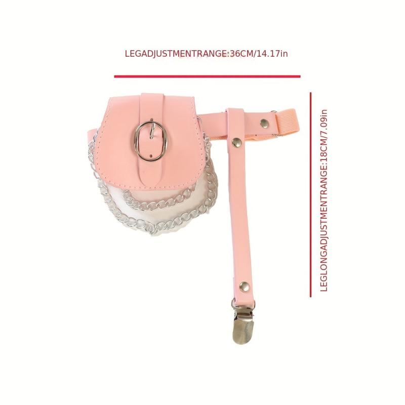 Pink PU Leather Leg Harness With Chain Fringe Purse