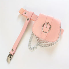 Pink PU Leather Leg Harness With Chain Fringe Purse