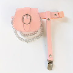 Pink PU Leather Leg Harness With Chain Fringe Purse