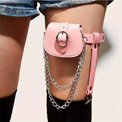 Pink PU Leather Leg Harness With Chain Fringe Purse