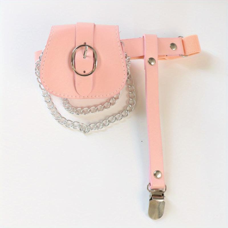 Pink PU Leather Leg Harness With Chain Fringe Purse