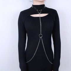 Chain Fringe Harness Punk Rivet PU Leather Waistband Neck Harness