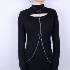 Chain Fringe Harness Punk Rivet PU Leather Waistband Neck Harness