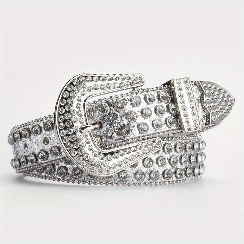 Y2K Rhinestone Skull Belt Sequin Leather Waist Gothic Cowboy Belts
