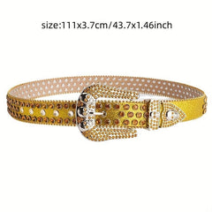 Y2K Rhinestone Skull Belt Sequin Leather Waist Gothic Cowboy Belts