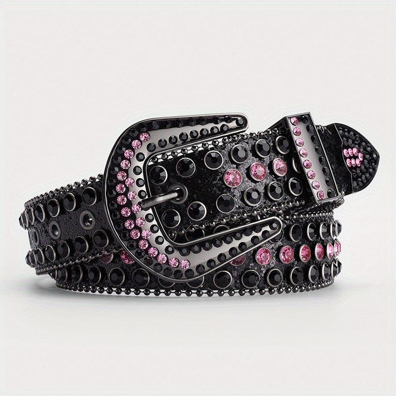 Y2K Rhinestone Skull Belt Sequin Leather Waist Gothic Cowboy Belts