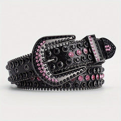 Y2K Rhinestone Skull Belt Sequin Leather Waist Gothic Cowboy Belts