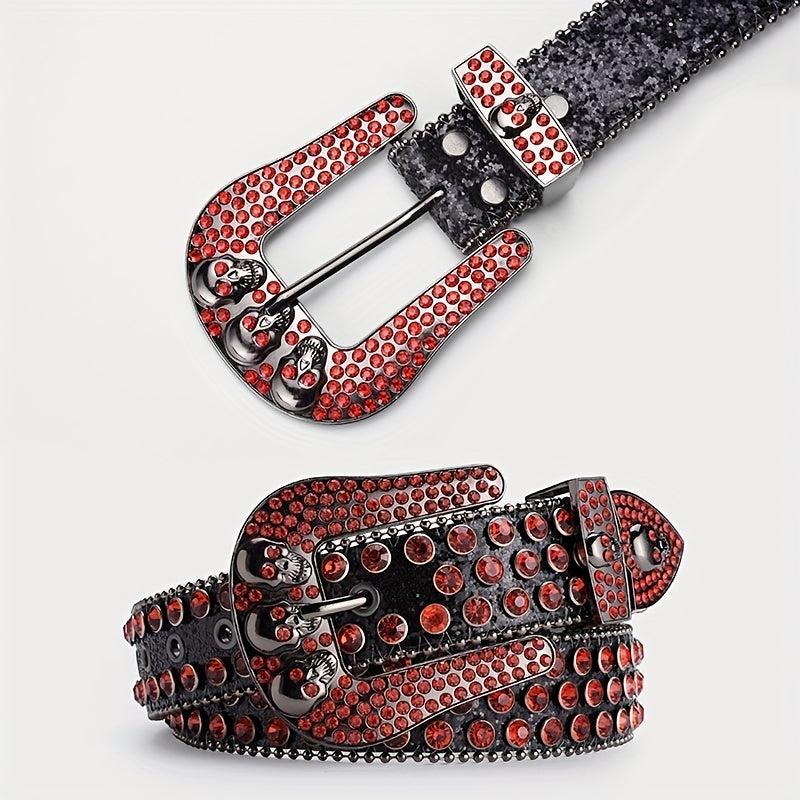 Y2K Rhinestone Skull Belt Sequin Leather Waist Gothic Cowboy Belts