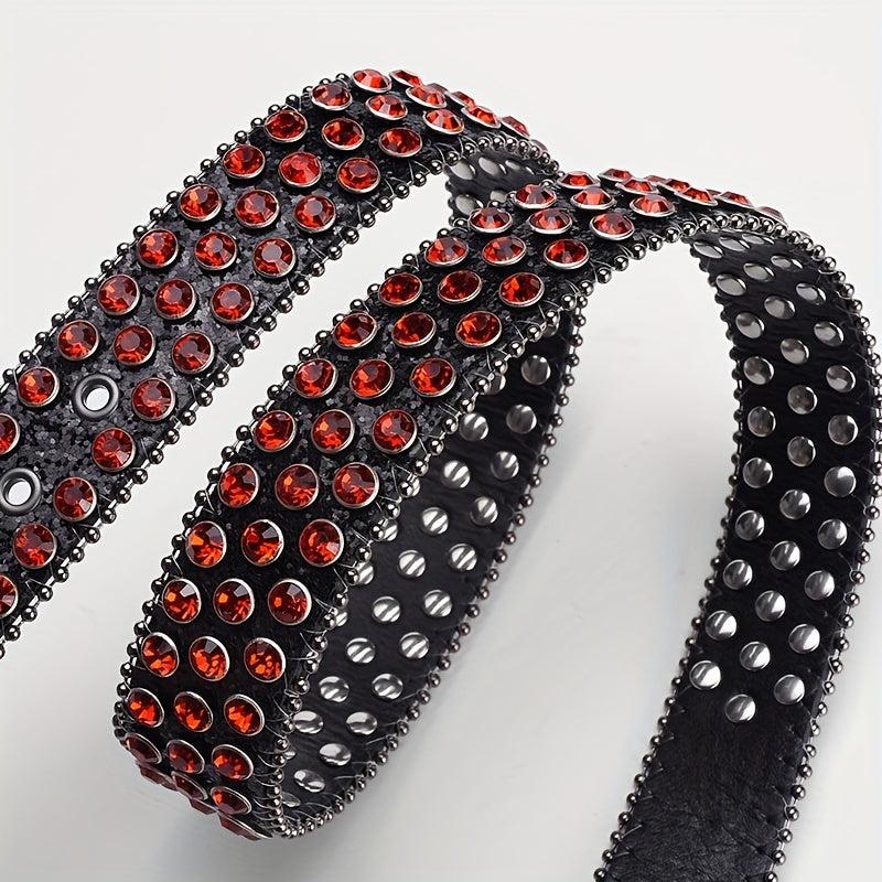 Y2K Rhinestone Skull Belt Sequin Leather Waist Gothic Cowboy Belts