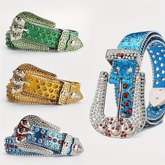 Y2K Rhinestone Skull Belt Sequin Leather Waist Gothic Cowboy Belts