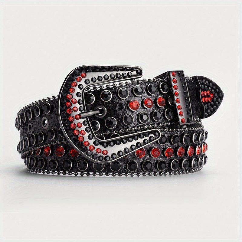 Y2K Rhinestone Skull Belt Sequin Leather Waist Gothic Cowboy Belts