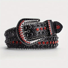 Y2K Rhinestone Skull Belt Sequin Leather Waist Gothic Cowboy Belts