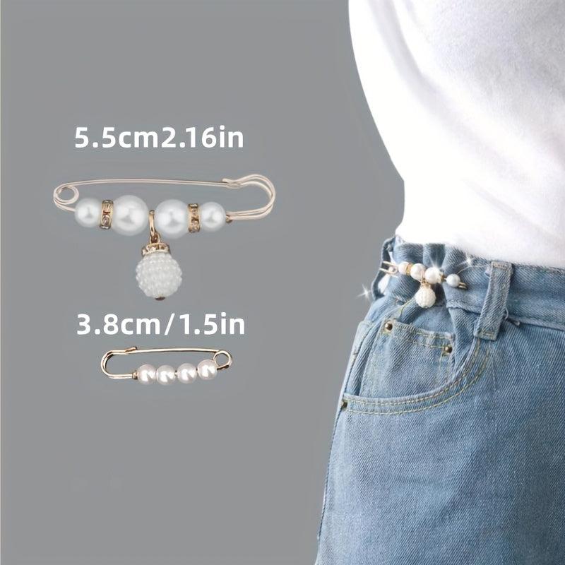 2pcs Pearl Beads Trousers Waist Pin Set Casual Clothes Brooch Accessories