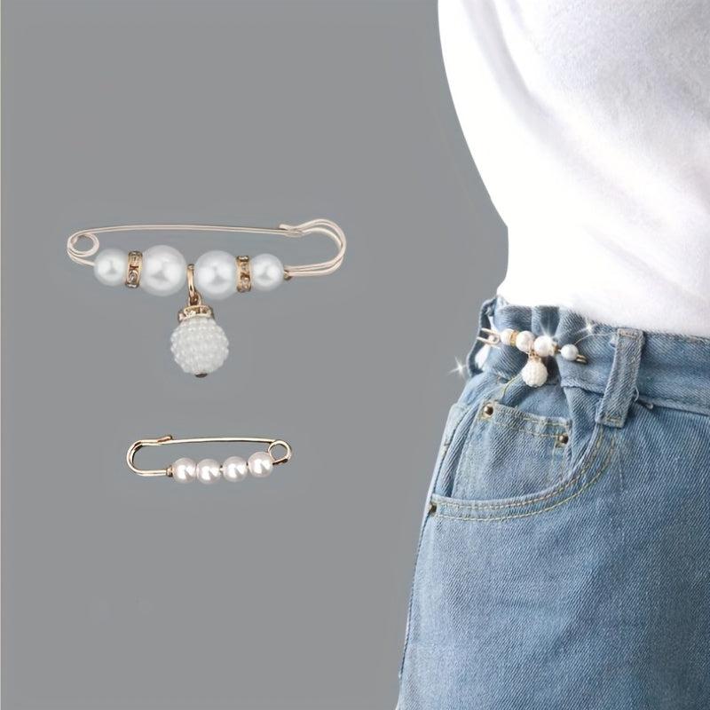 2pcs Pearl Beads Trousers Waist Pin Set Casual Clothes Brooch Accessories