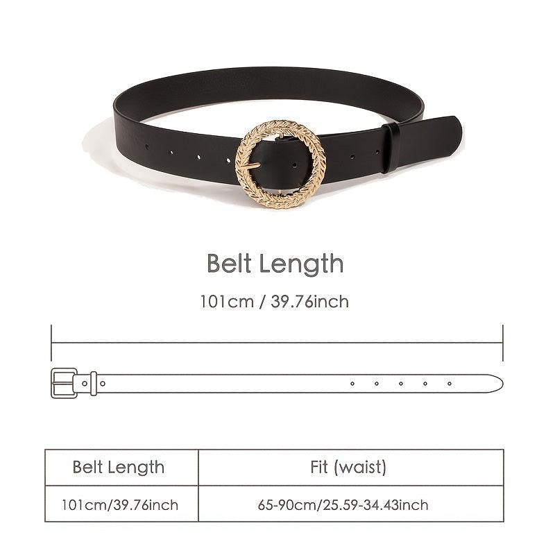 Women Jeans Belt PU Leather Round Leaf Buckle For Pants Dress Waist Belt