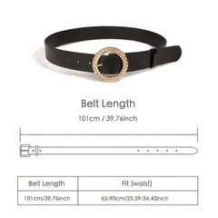 Women Jeans Belt PU Leather Round Leaf Buckle For Pants Dress Waist Belt
