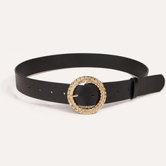 Women Jeans Belt PU Leather Round Leaf Buckle For Pants Dress Waist Belt