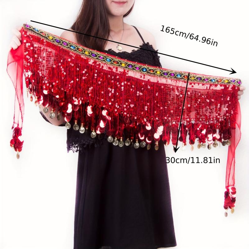 Boho Belly Dance Hip Scarf Long Tassel Gem Belt Indian Dance Girdle