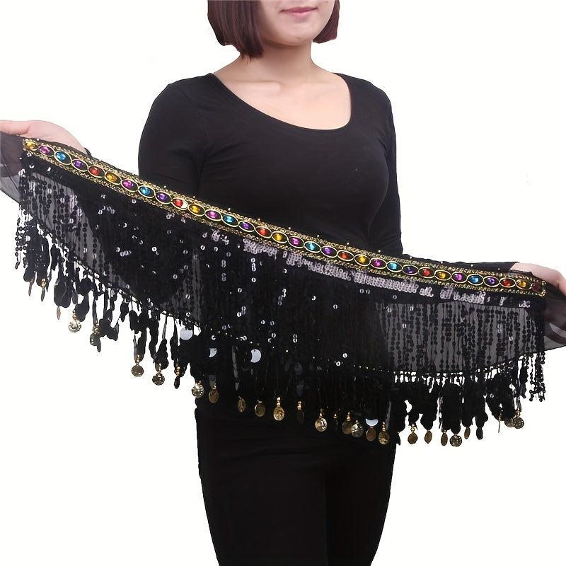 Boho Belly Dance Hip Scarf Long Tassel Gem Belt Indian Dance Girdle