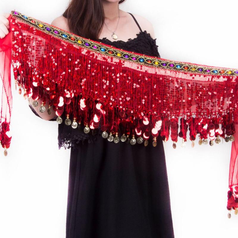 Boho Belly Dance Hip Scarf Long Tassel Gem Belt Indian Dance Girdle