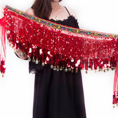Boho Belly Dance Hip Scarf Long Tassel Gem Belt Indian Dance Girdle
