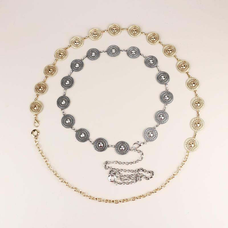 Stylish Hollow Out Waist Chain Silvery Golden Metal Belt
