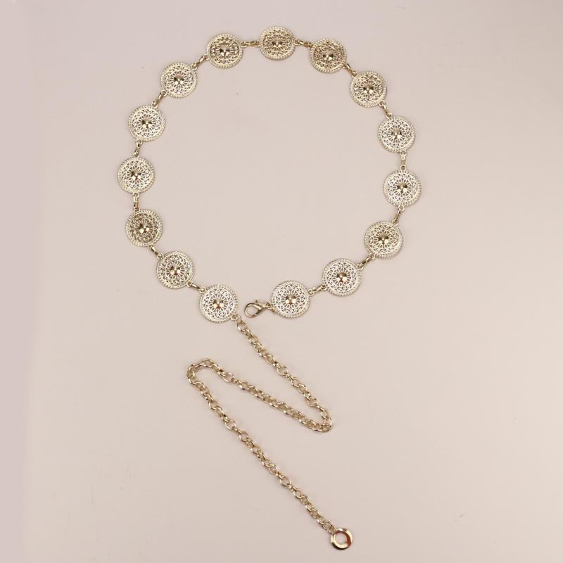 Stylish Hollow Out Waist Chain Silvery Golden Metal Belt