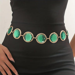 Wine Red Crystal Chain Belt Rhinestone Inlaid Women Girdle Dress Waistband