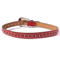 Punk Rhinestone Belt Western Studded Red