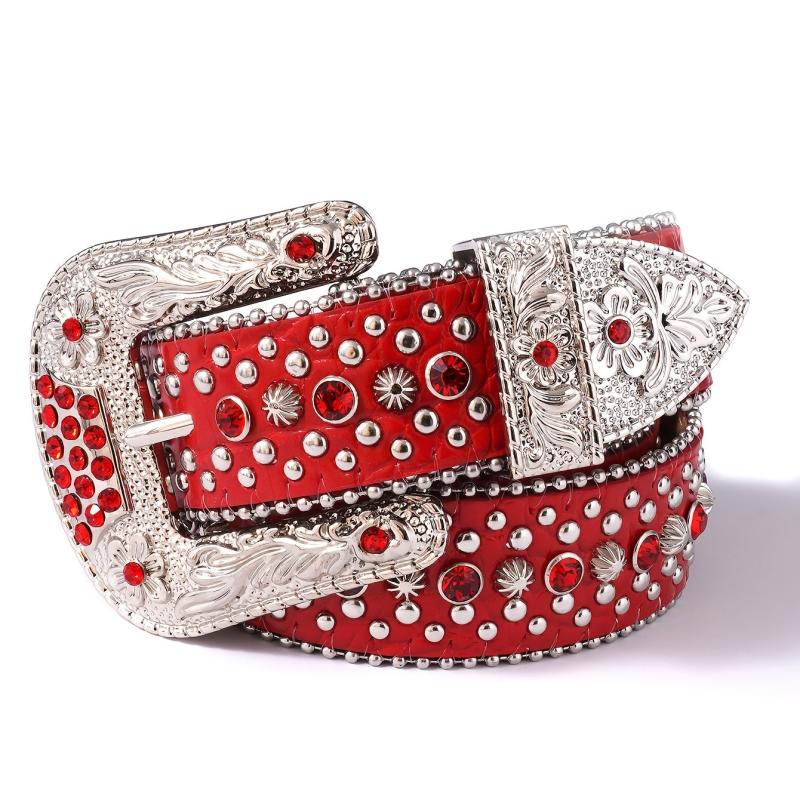 Punk Rhinestone Belt Western Studded Red