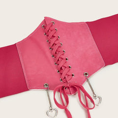 Love Pendant Lace Up Corset Belt Elastic Waistband Wide Belt