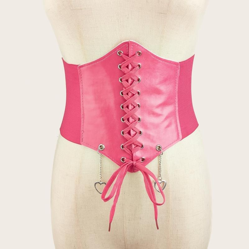 Love Pendant Lace Up Corset Belt Elastic Waistband Wide Belt