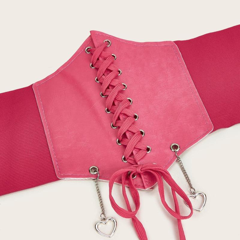 Love Pendant Lace Up Corset Belt Elastic Waistband Wide Belt