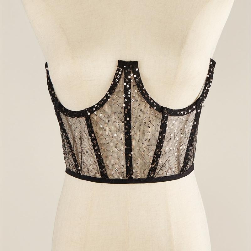 Y2K Transparent Sequin Corset Belt Lace Up Waistband
