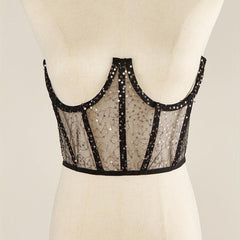 Y2K Transparent Sequin Corset Belt Lace Up Waistband