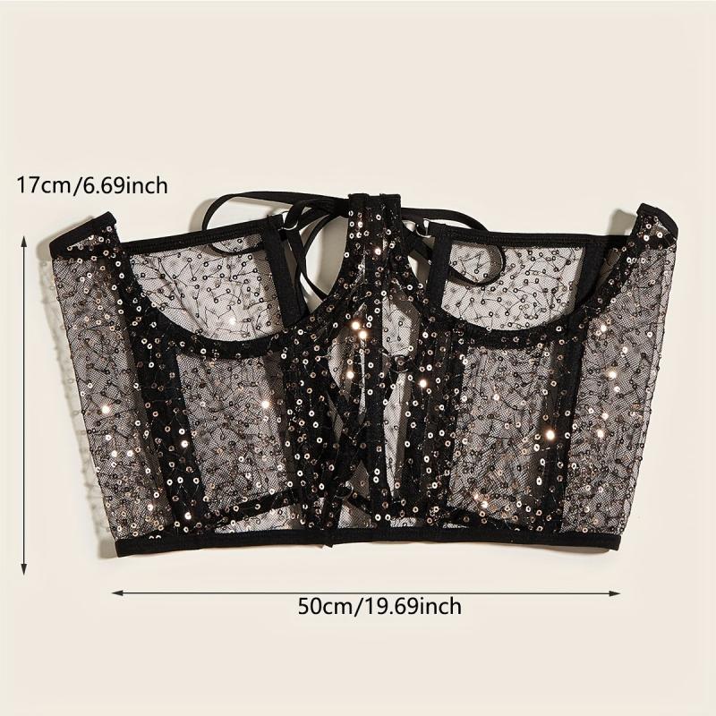 Y2K Transparent Sequin Corset Belt Lace Up Waistband