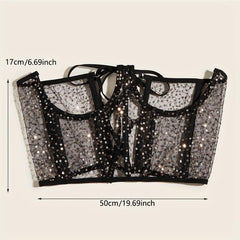 Y2K Transparent Sequin Corset Belt Lace Up Waistband