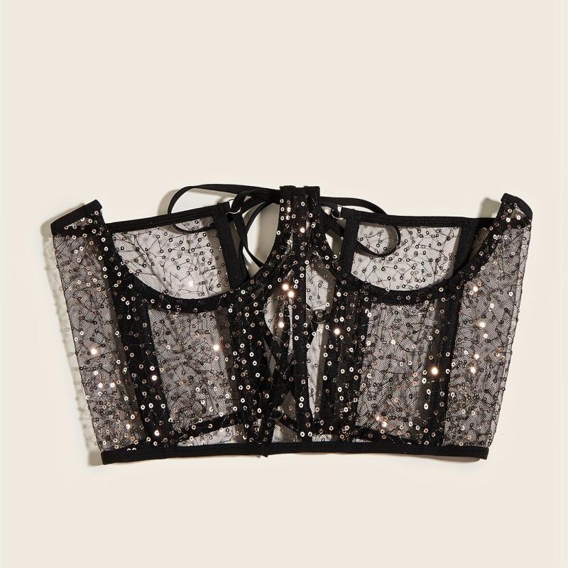 Y2K Transparent Sequin Corset Belt Lace Up Waistband