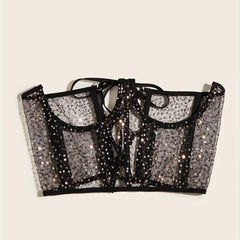 Y2K Transparent Sequin Corset Belt Lace Up Waistband