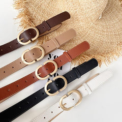 Women Leather Belt For Jeans Pants Dress Waist Belt With Golden Buckle