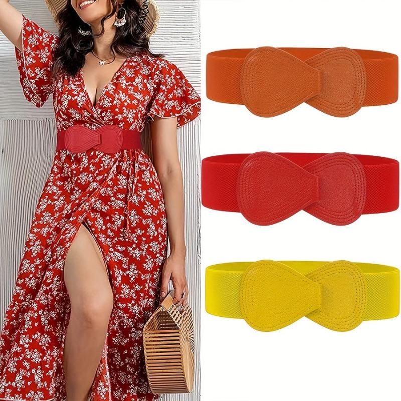 8 shaped Bow Elastic Wide Belt Women's Stretchy Waistband Solid Dress Coat