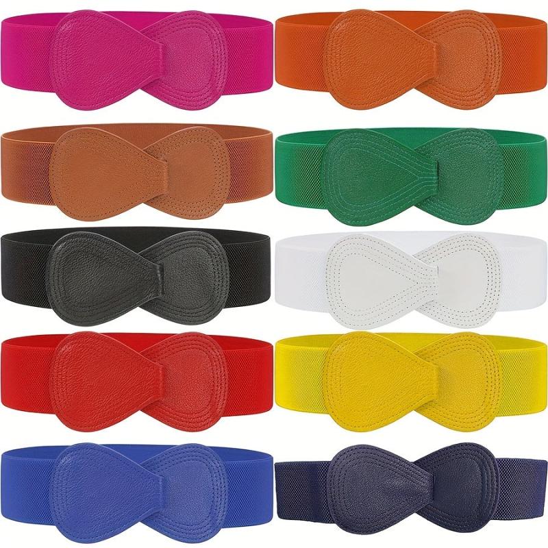 8 shaped Bow Elastic Wide Belt Women's Stretchy Waistband Solid Dress Coat