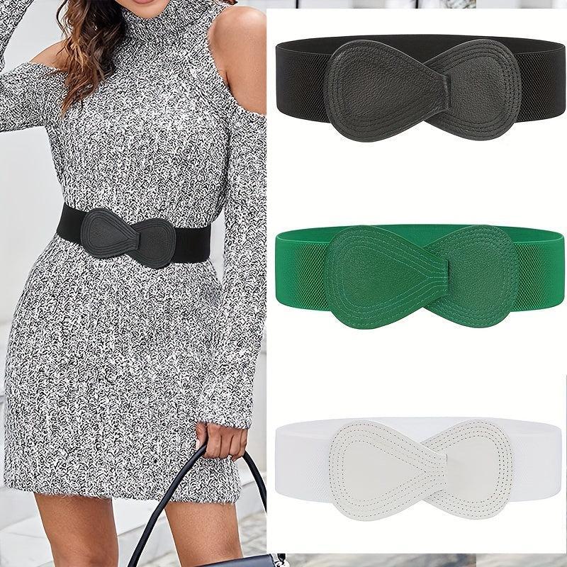 8 shaped Bow Elastic Wide Belt Women's Stretchy Waistband Solid Dress Coat
