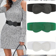 8 shaped Bow Elastic Wide Belt Women's Stretchy Waistband Solid Dress Coat