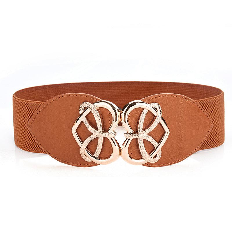 Women Stretchable Elastic Waist Belt with Heart Buckle