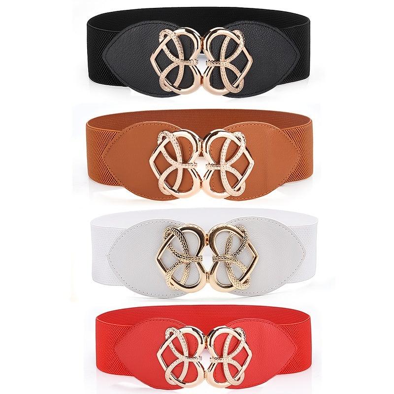 Women Stretchable Elastic Waist Belt with Heart Buckle