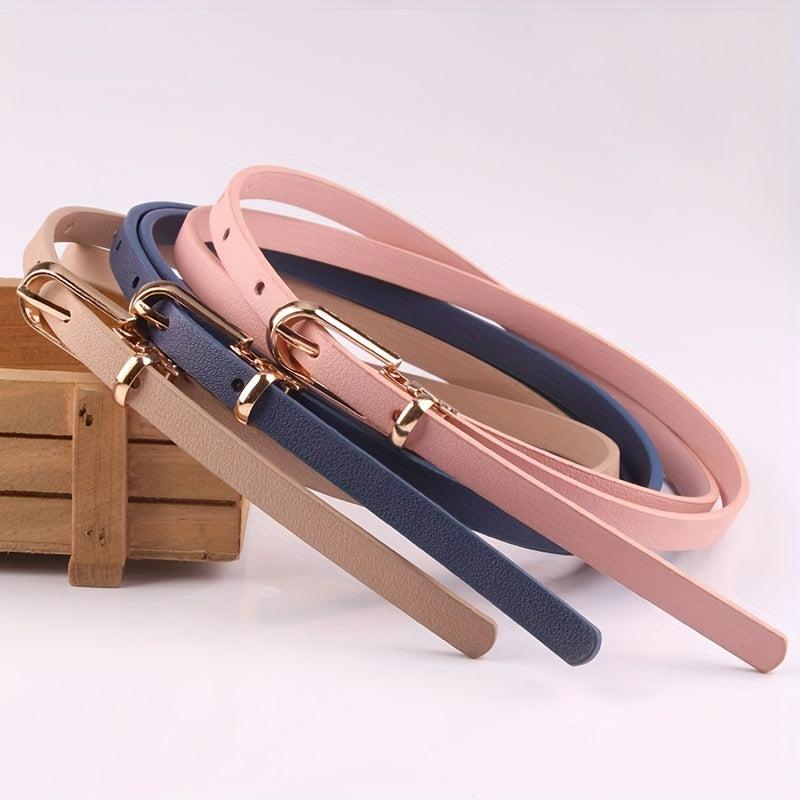 Thin Belt Oval Buckle PU Leather Jeans Pants Sweater Dress Girdle