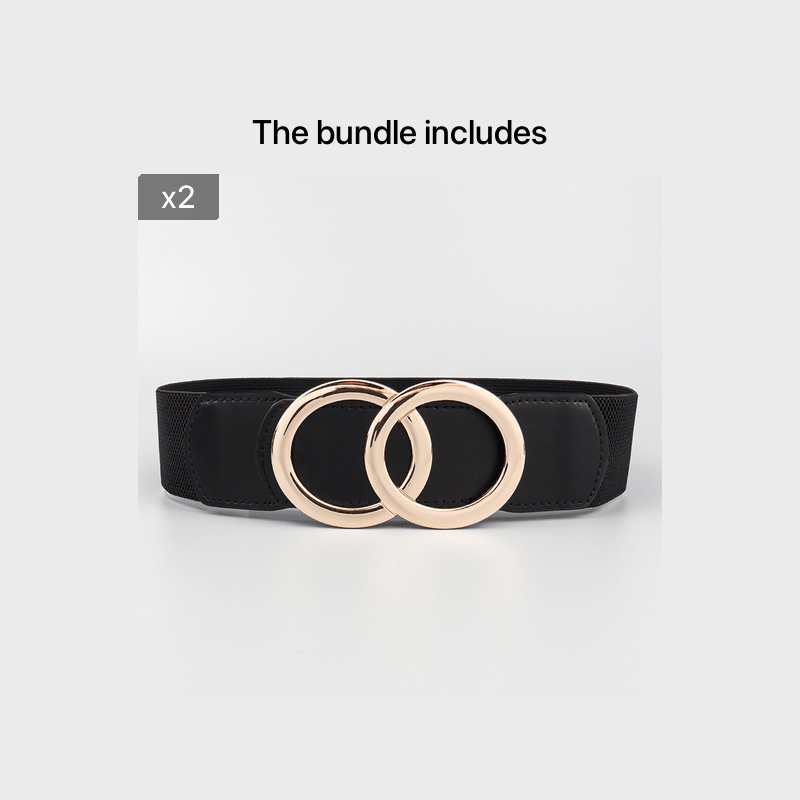 Women's Elastic Pu Leather Waist Belt Double Circle Letter Waist Cover